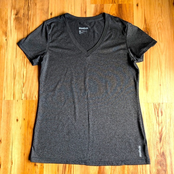 REEBOK PlayDry Active Shirt V Neck Medium Gray Women’s - Picture 1 of 12